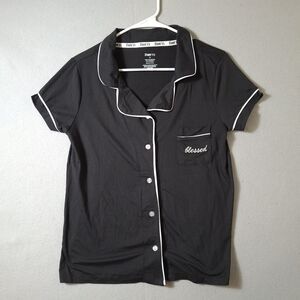 Born Pajama Sleep Shirt Women S Black Relaxed Lounge Long Sleeve Collar Blessed